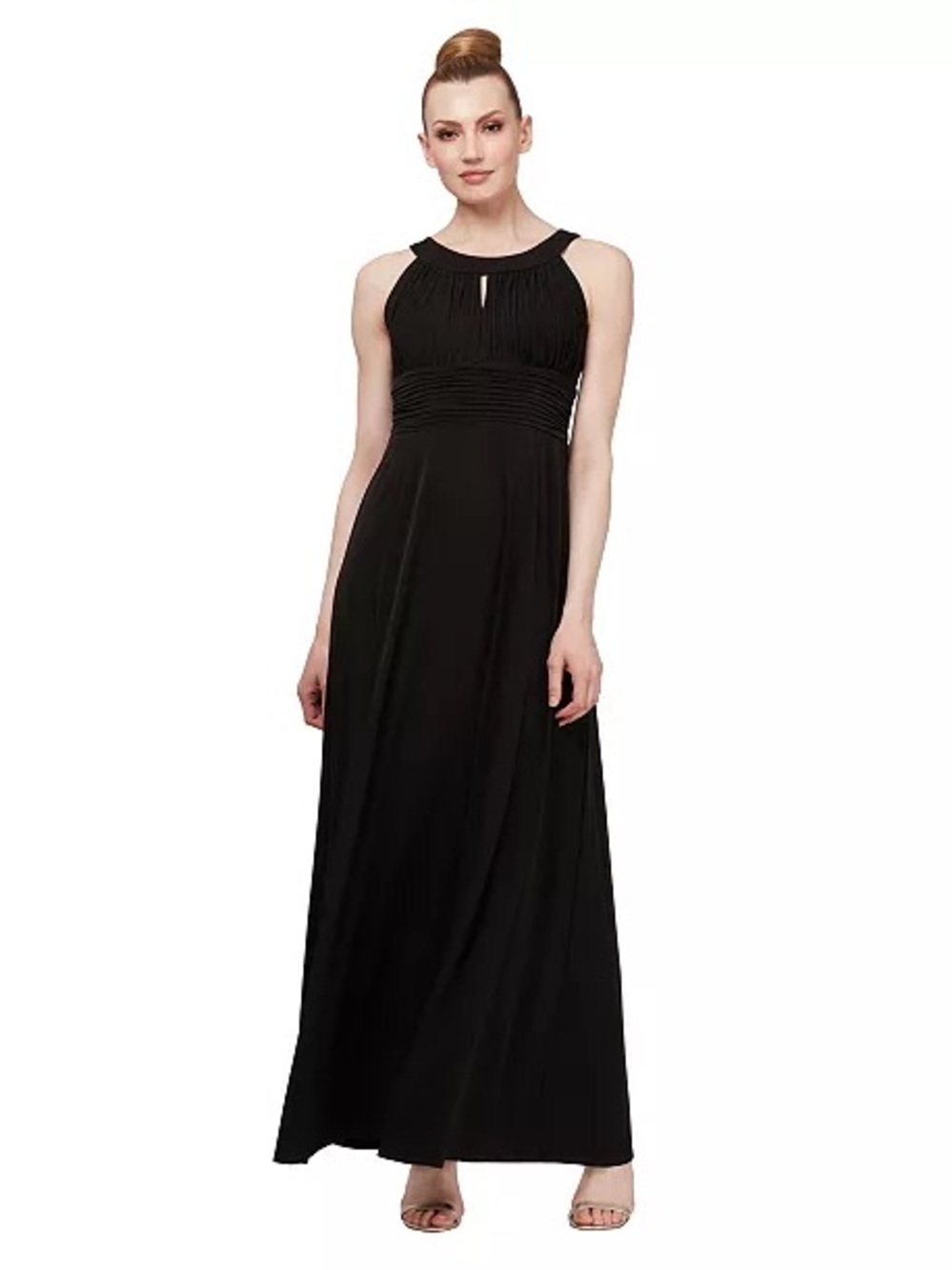 SLNY Black Sleeveless Maxi Dress with Keyhole Neckline